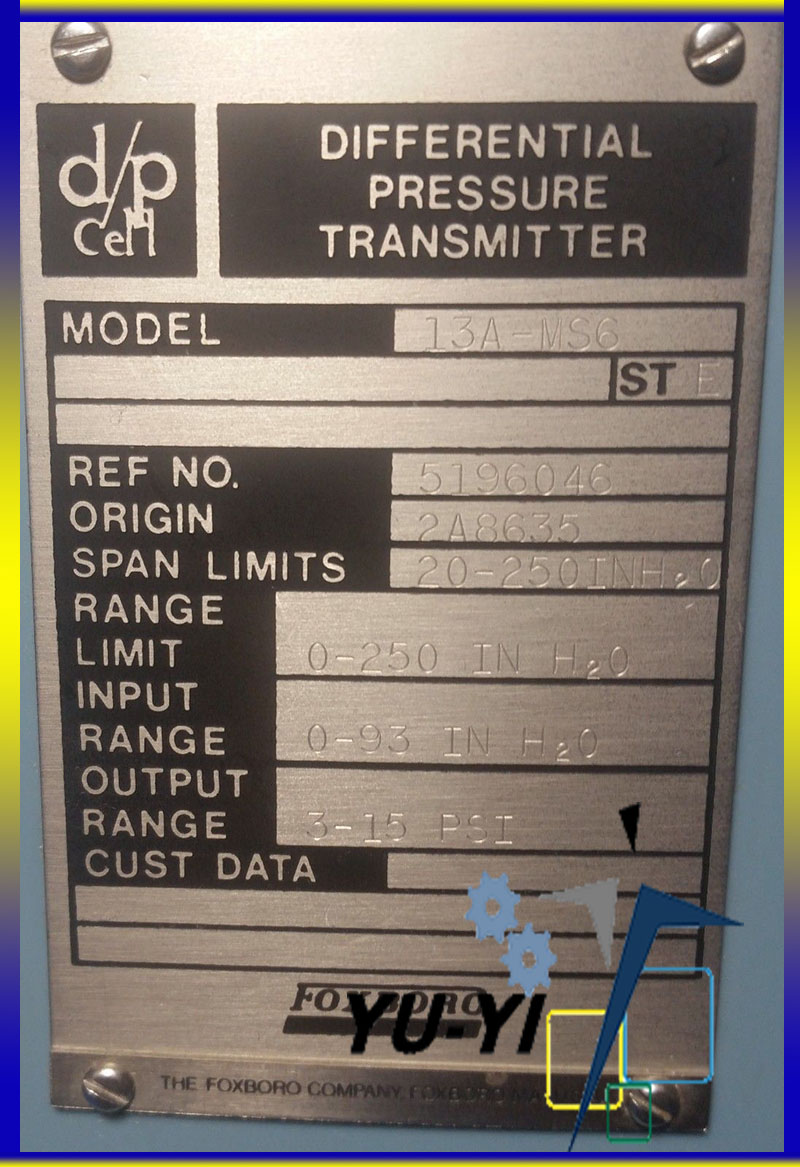 Foxboro 13AMS6 dp Cell Differential Pressure Transmitter, 250 in.H20